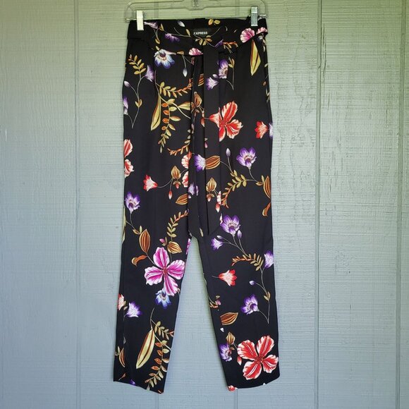 Express Floral Print High-Rise Ankle Trousers Pants. Size 0S - Picture 1 of 8